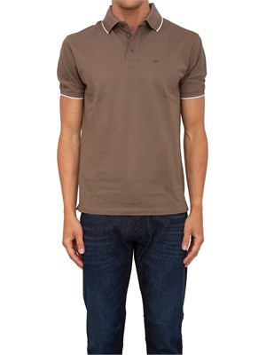Polo Emporio Armani in piquet stretch marrone con profili a contrasto in UOMO