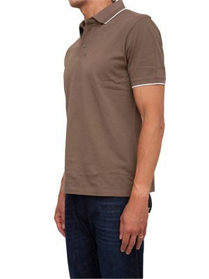 Polo Emporio Armani in piquet stretch marrone con profili a contrasto in UOMO