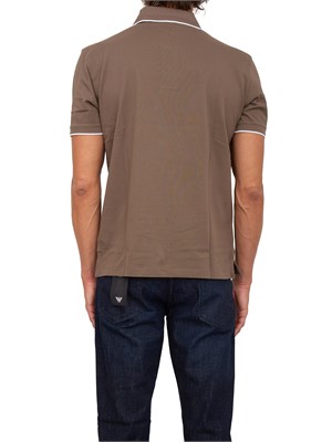 Polo Emporio Armani in piquet stretch marrone con profili a contrasto in UOMO