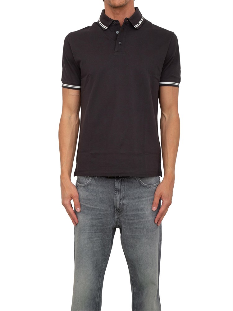 Polo nera Emporio Armani uomo con collo e maniche profilate a contrasto