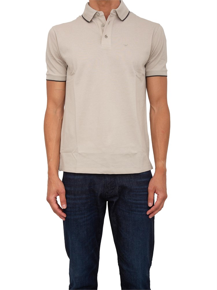 Polo Emporio Armani in piquet stretch beige con profili a contrasto