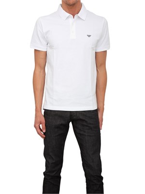 Polo bianca Emporio Armani uomo con patch micro logo Aquila a contrasto in UOMO