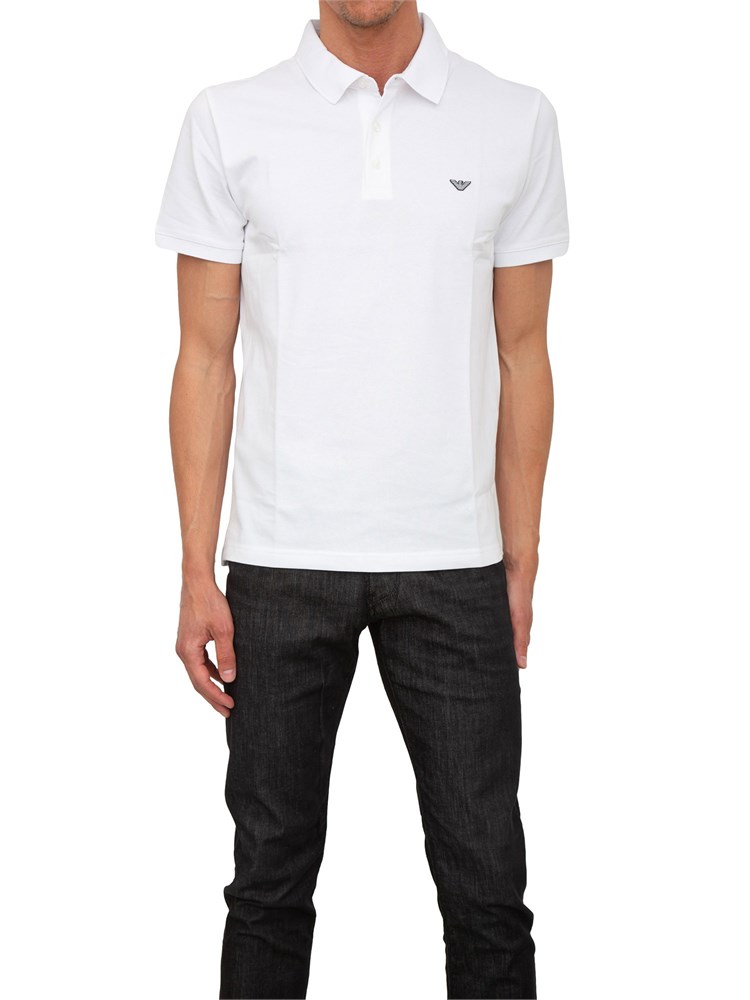 Polo bianca Emporio Armani uomo con patch micro logo Aquila a contrasto