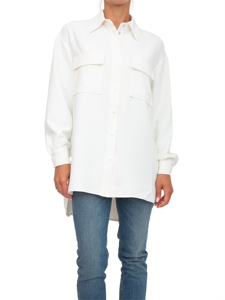 Camicia Twinset Actitude in crêpe piquet bianco con tasconi applicati avanti