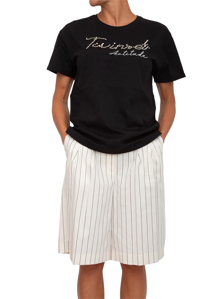 T-shirt nera Twinset Actitude in cotone con logo lurex