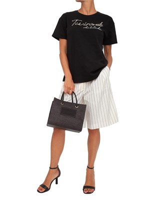 T-shirt nera Twinset Actitude in cotone con logo lurex in DONNA