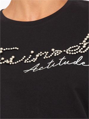T-shirt nera Twinset Actitude in cotone con logo lurex in DONNA