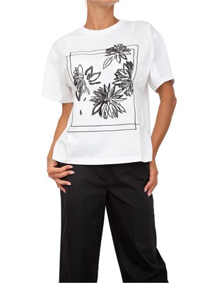 T-shirt Twinset in jersey di cotone bianco con paillettes a disegno floreale in DONNA