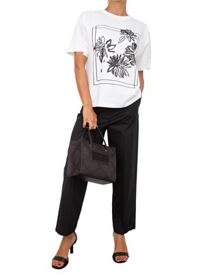 T-shirt Twinset in jersey di cotone bianco con paillettes a disegno floreale in DONNA