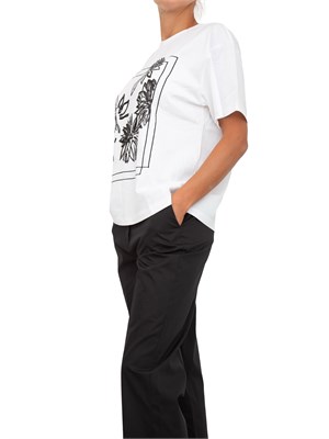 T-shirt Twinset in jersey di cotone bianco con paillettes a disegno floreale in DONNA