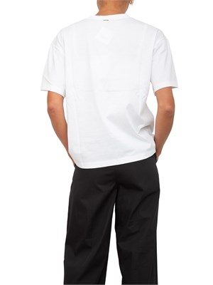 T-shirt Twinset in jersey di cotone bianco con paillettes a disegno floreale in DONNA