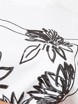 T-shirt Twinset in jersey di cotone bianco con paillettes a disegno floreale in DONNA