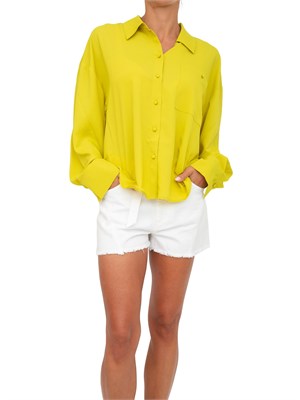 Camicia Twinset Actitude in crêpe de Chine verde lime con tasca avanti in DONNA