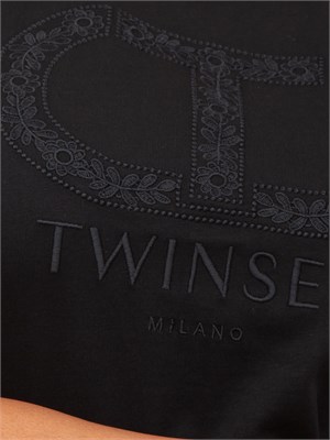 T-shirt Twinset in cotone nero con ricamo Oval T in DONNA