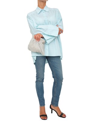 Camicia Twinset Actitude in popelin tinto filo verde a riche con ricamo castoni in DONNA