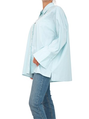 Camicia Twinset Actitude in popelin tinto filo verde a riche con ricamo castoni in DONNA
