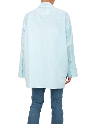 Camicia Twinset Actitude in popelin tinto filo verde a riche con ricamo castoni in DONNA