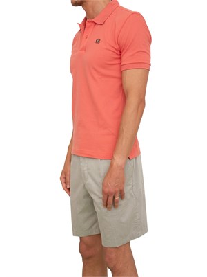 Polo uomo La Martina in cotone corallo con patch numero 3 e logo sottocollo in UOMO