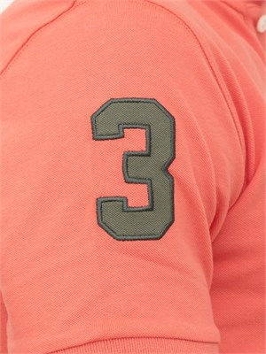 Polo uomo La Martina in cotone corallo con patch numero 3 e logo sottocollo in UOMO