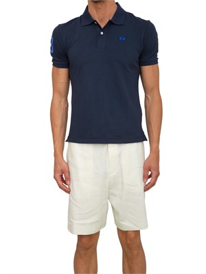 Polo uomo La Martina in cotone blu con patch numero 3 e logo sottocollo in UOMO
