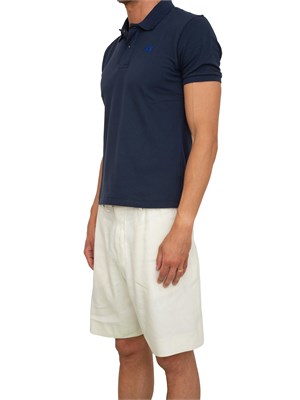 Polo uomo La Martina in cotone blu con patch numero 3 e logo sottocollo in UOMO