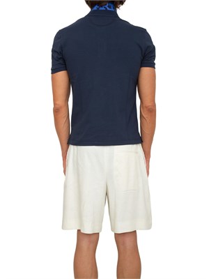 Polo uomo La Martina in cotone blu con patch numero 3 e logo sottocollo in UOMO
