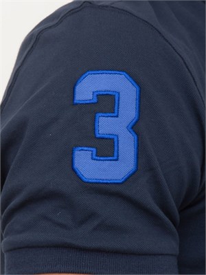 Polo uomo La Martina in cotone blu con patch numero 3 e logo sottocollo in UOMO