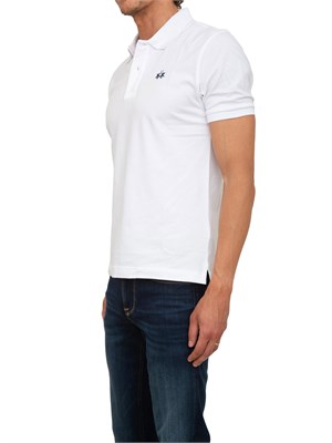 Polo uomo La Martina in cotone bianco con patch numero 3 e logo sottocollo in UOMO
