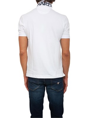 Polo uomo La Martina in cotone bianco con patch numero 3 e logo sottocollo in UOMO