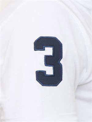 Polo uomo La Martina in cotone bianco con patch numero 3 e logo sottocollo in UOMO