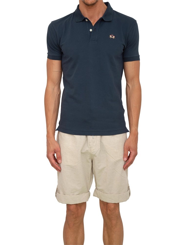 Polo uomo La Martina in cotone blu con logo sul petto e logo sul sottocollo