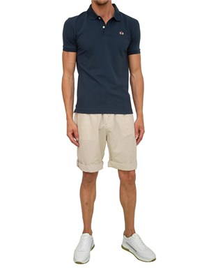 Polo uomo La Martina in cotone blu con logo sul petto e logo sul sottocollo in UOMO