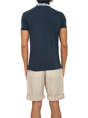 Polo uomo La Martina in cotone blu con logo sul petto e logo sul sottocollo in UOMO