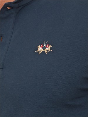 Polo uomo La Martina in cotone blu con logo sul petto e logo sul sottocollo in UOMO
