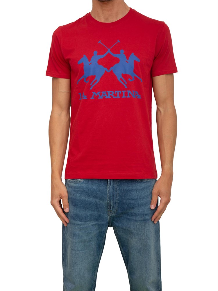 T-shirt uomo La Martina in cotone rosso con logo grande a contrasto