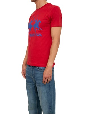 T-shirt uomo La Martina in cotone rosso con logo grande a contrasto in UOMO