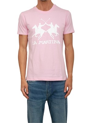 T-shirt uomo La Martina in cotone rosa con logo grande a contrasto in UOMO