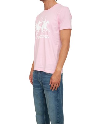 T-shirt uomo La Martina in cotone rosa con logo grande a contrasto in UOMO