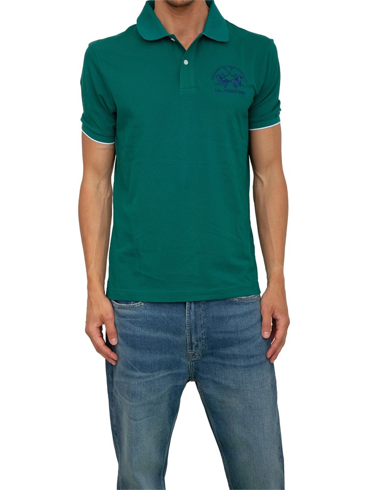 Polo uomo La Martina in cotone verde con logo grande e sottocollo con logo a contrasto