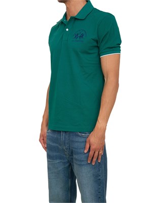 Polo uomo La Martina in cotone verde con logo grande e sottocollo con logo a contrasto in UOMO