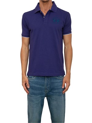 Polo uomo La Martina in cotone blu con logo grande e sottocollo con logo a contrasto in UOMO