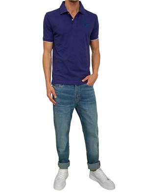 Polo uomo La Martina in cotone blu con logo grande e sottocollo con logo a contrasto in UOMO