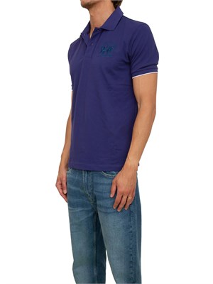 Polo uomo La Martina in cotone blu con logo grande e sottocollo con logo a contrasto in UOMO