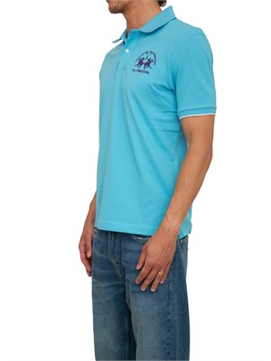 Polo uomo La Martina in cotone azzurro con logo grande e sottocollo con logo a contrasto in UOMO