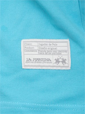 Polo uomo La Martina in cotone azzurro con logo grande e sottocollo con logo a contrasto in UOMO