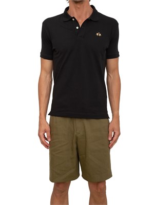 Polo uomo La Martina in cotone nero con logo sul petto e logo sul sottocollo in UOMO