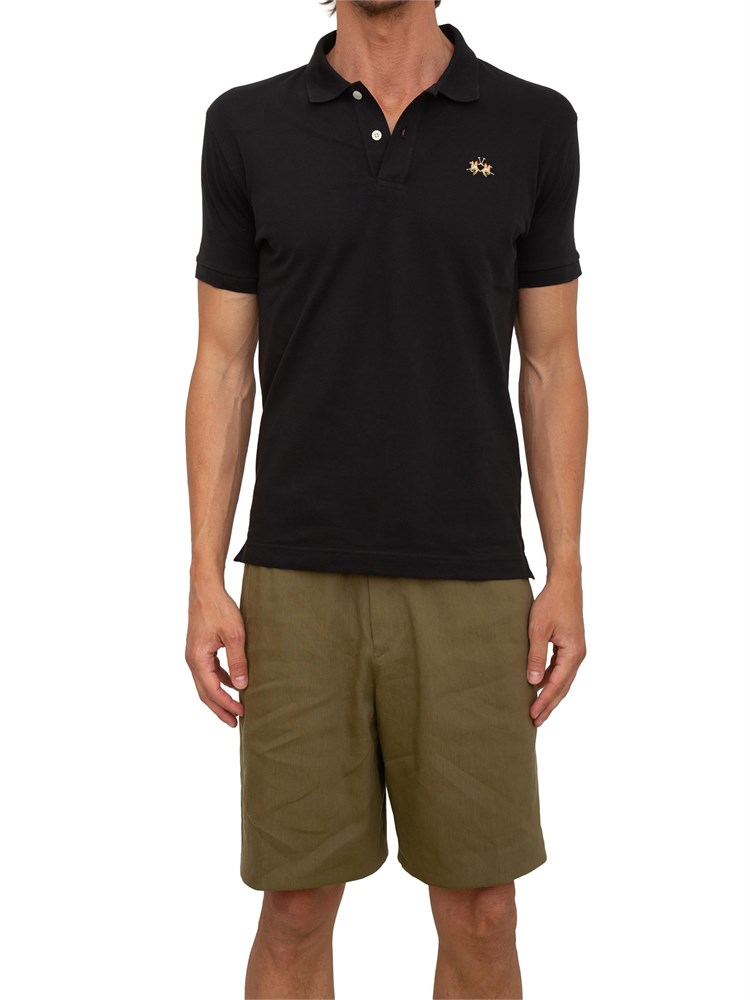 Polo uomo La Martina in cotone nero con logo sul petto e logo sul sottocollo