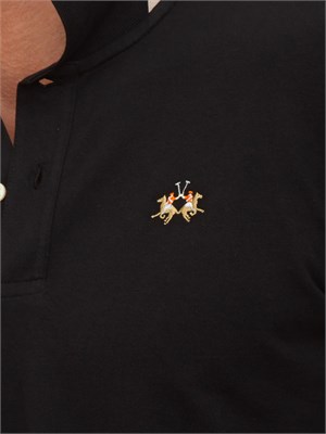 Polo uomo La Martina in cotone nero con logo sul petto e logo sul sottocollo in UOMO