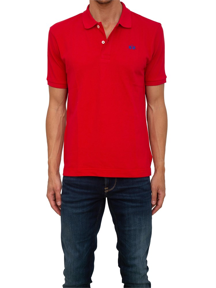 Polo uomo La Martina in cotone rosso con ricamo logo a contrasto