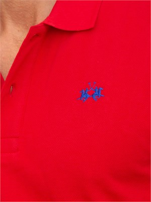 Polo uomo La Martina in cotone rosso con ricamo logo a contrasto in UOMO